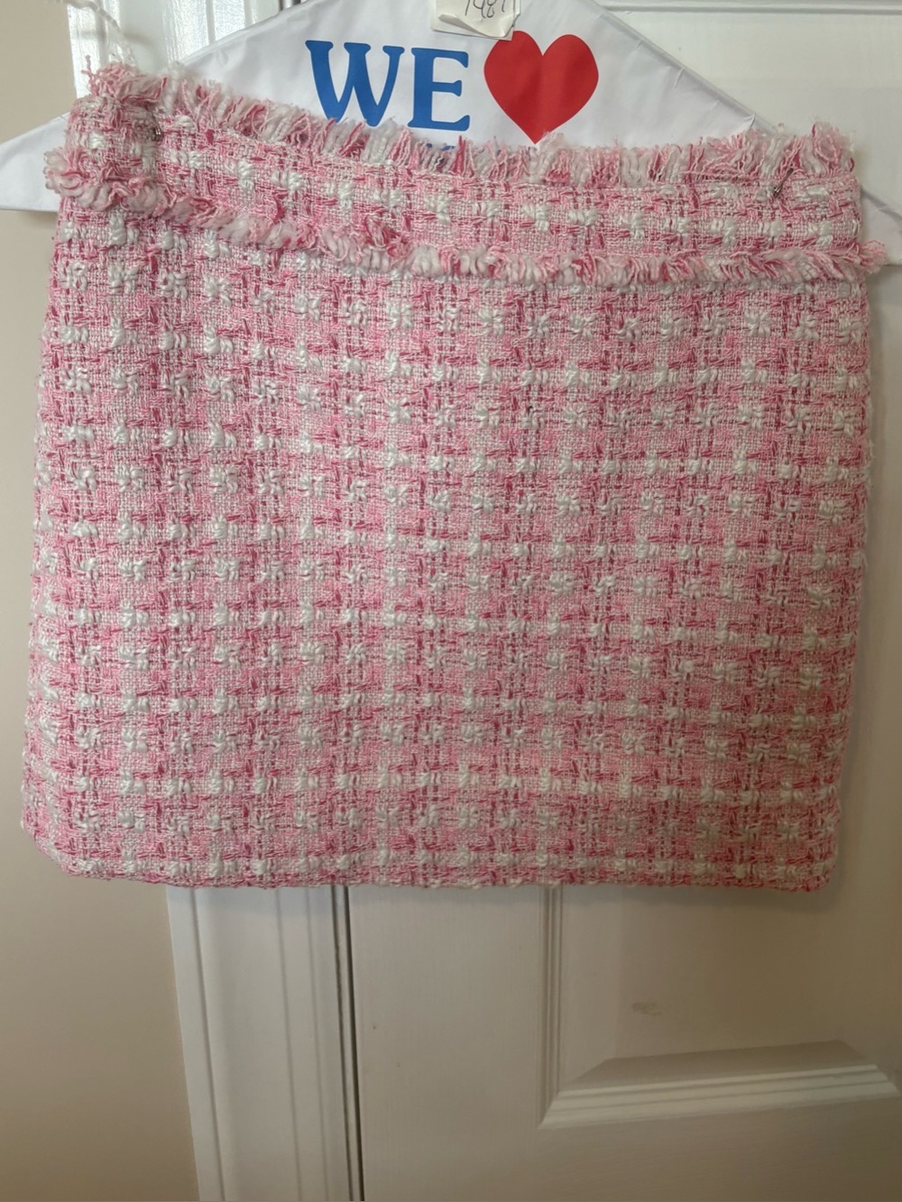 Katie J Pink Tweed Fringe Mini Skirt